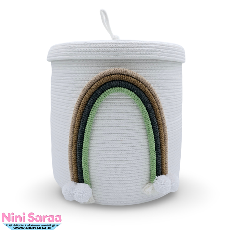 خرید سبد لباس عروسکی طرح رنگین کمان کرم