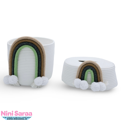 خرید سطل و جا دستمال عروسکی رنگین کمان