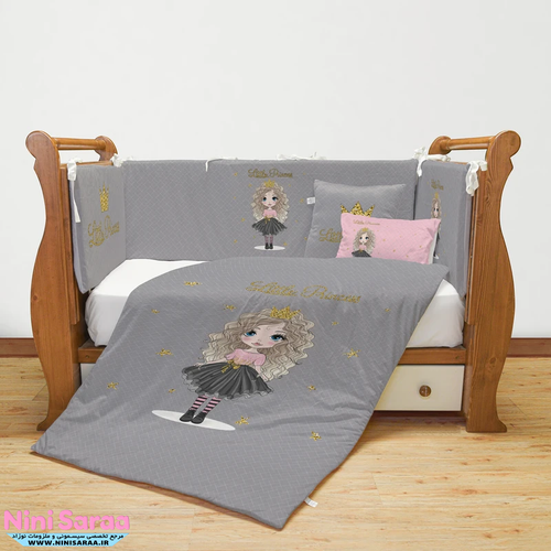 خرید سرویس روتختی 7 تکه نوزاد دخترانه طرح دختر موفرفری مامز کیوتی