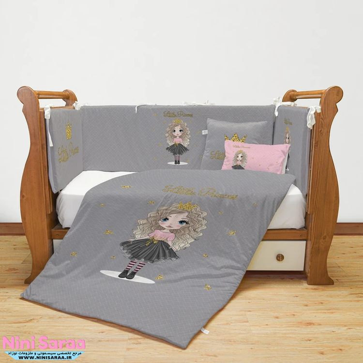 خرید سرویس روتختی 7 تکه نوزاد دخترانه طرح دختر موفرفری مامز کیوتی
