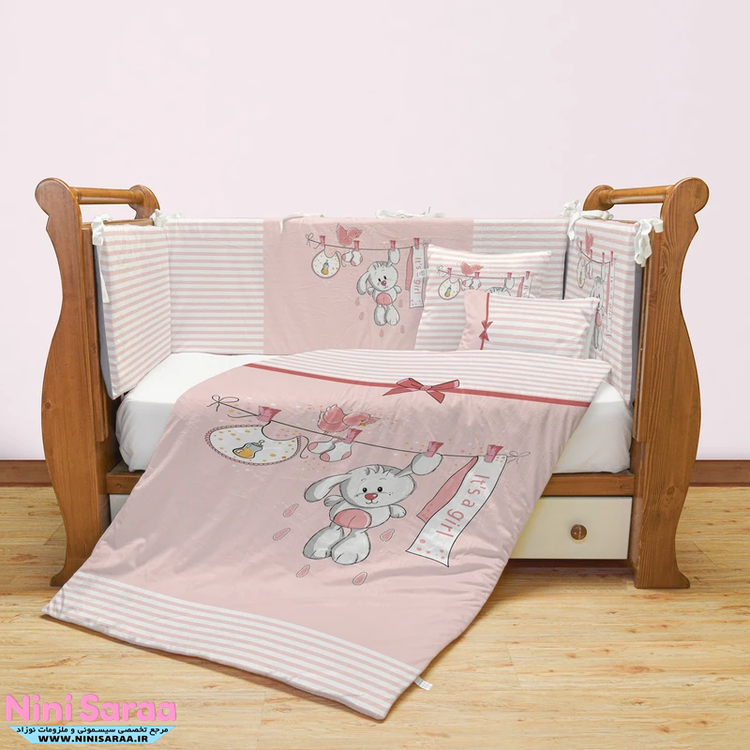 خرید سرویس روتختی 7 تکه نوزاد دخترانه طرح خرگوش