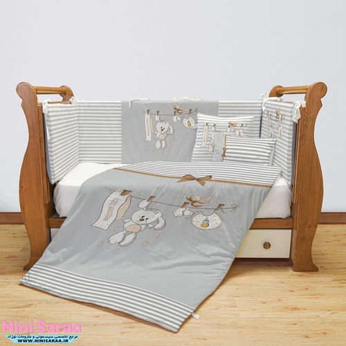 خرید سرویس روتختی 7 تکه نوزاد طرح خرگوش طوسی