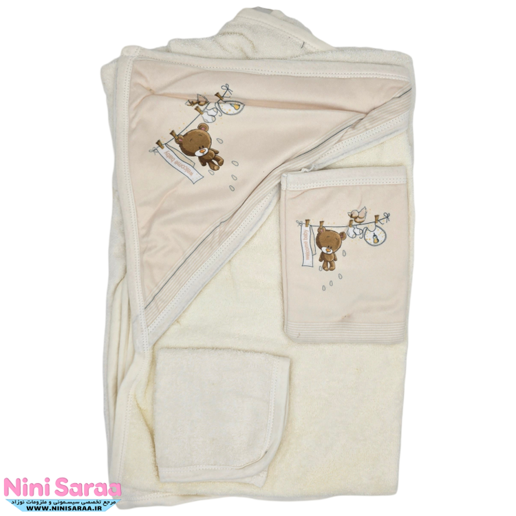 خرید آنلاین ست حوله عروسکی نوزاد خرس تدی کرم