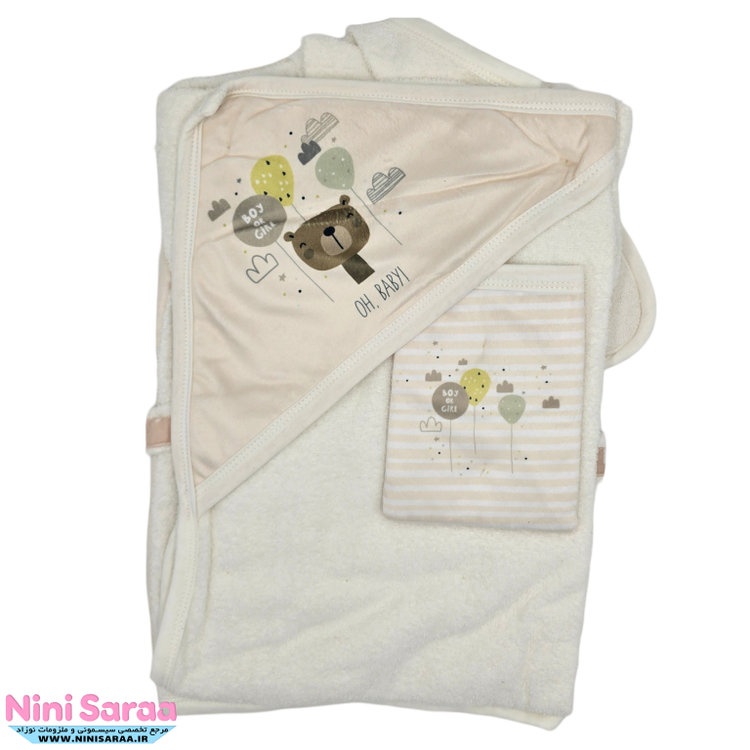 سفارش آنلاین سرویس و ست حوله نوزاد خرس کرم