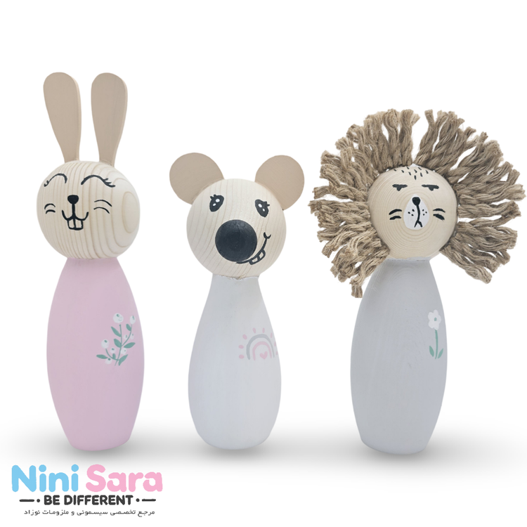 سفارش آنلاین بولینگ حیوانات چوبی اکسسوری اتاق نوزاد صورتی