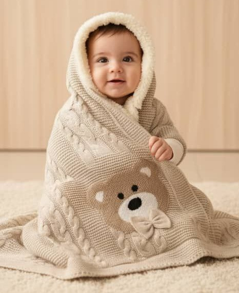 پتو بافت کلاهدار نوزادی