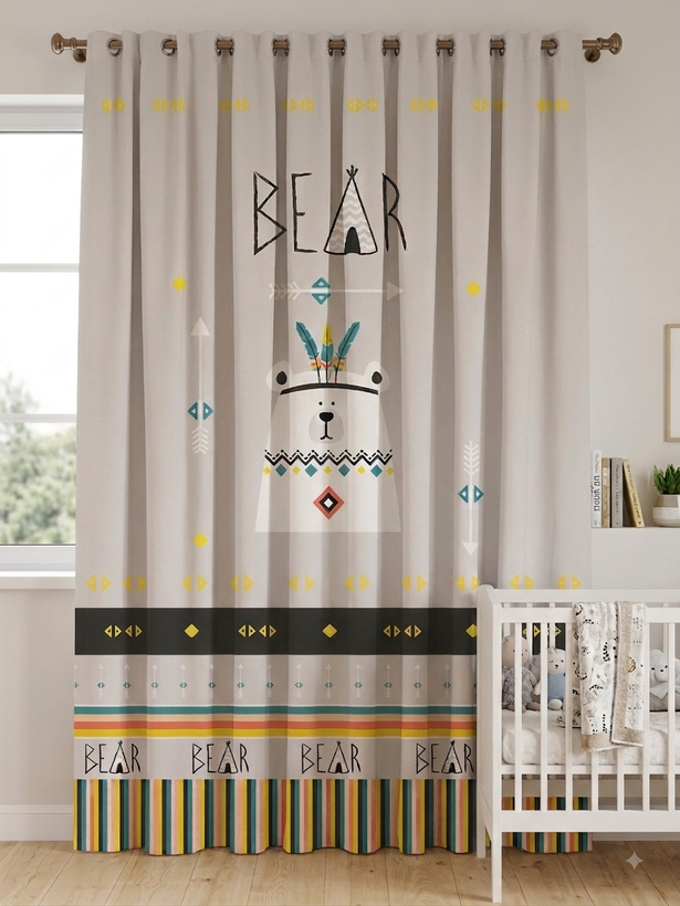 پرده اتاق کودک مامزکیوتی طرح خرس قطبی بومی BEAR