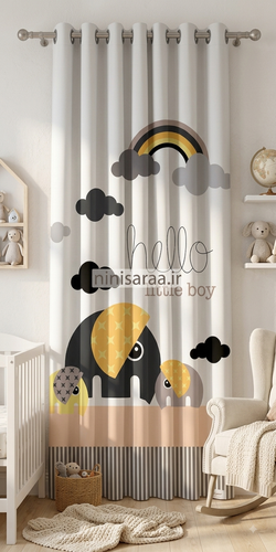 پرده اتاق کودک مامزکیوتی طرح فیل طوسی زرد Hello Little Boy